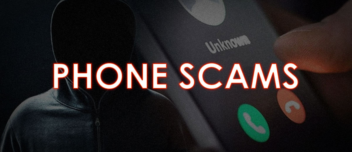 image of a dark shady person and a scam call