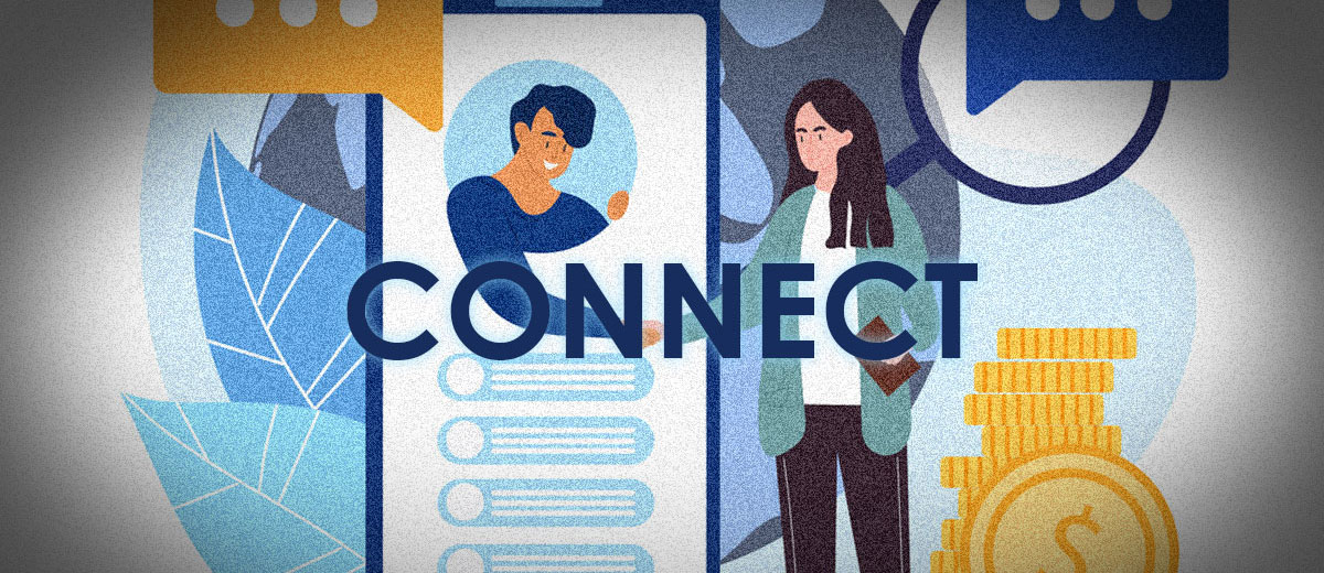 illustration of a person in a phone shaking hands with someone outside of the phone.