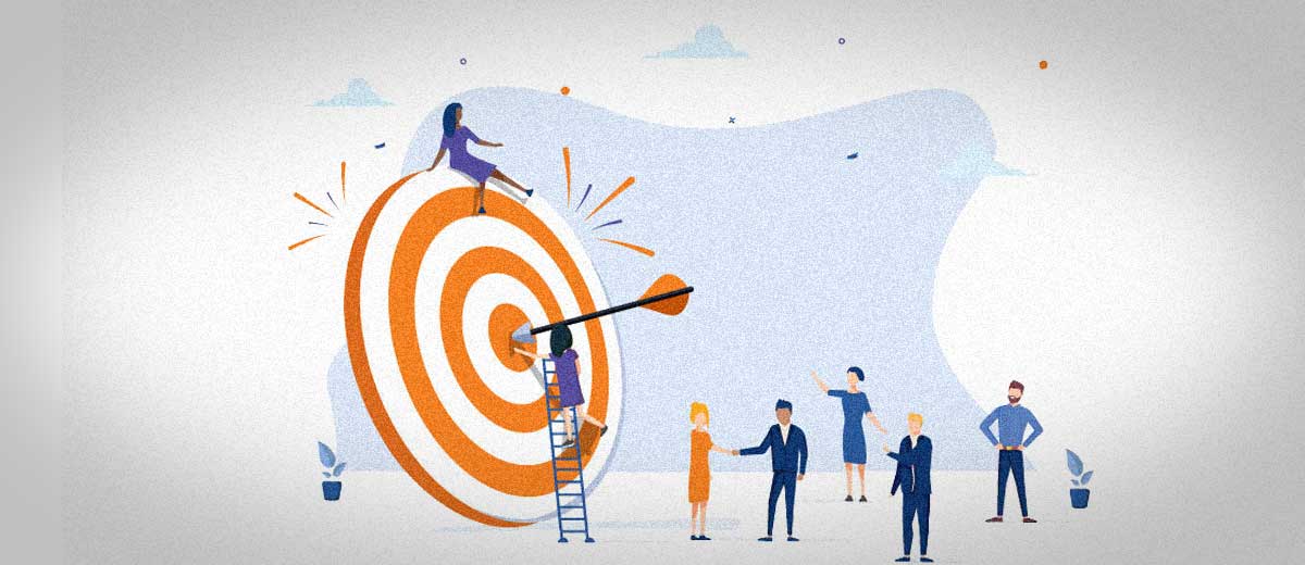 illustration of a team aiming to hit the bullseye of a target