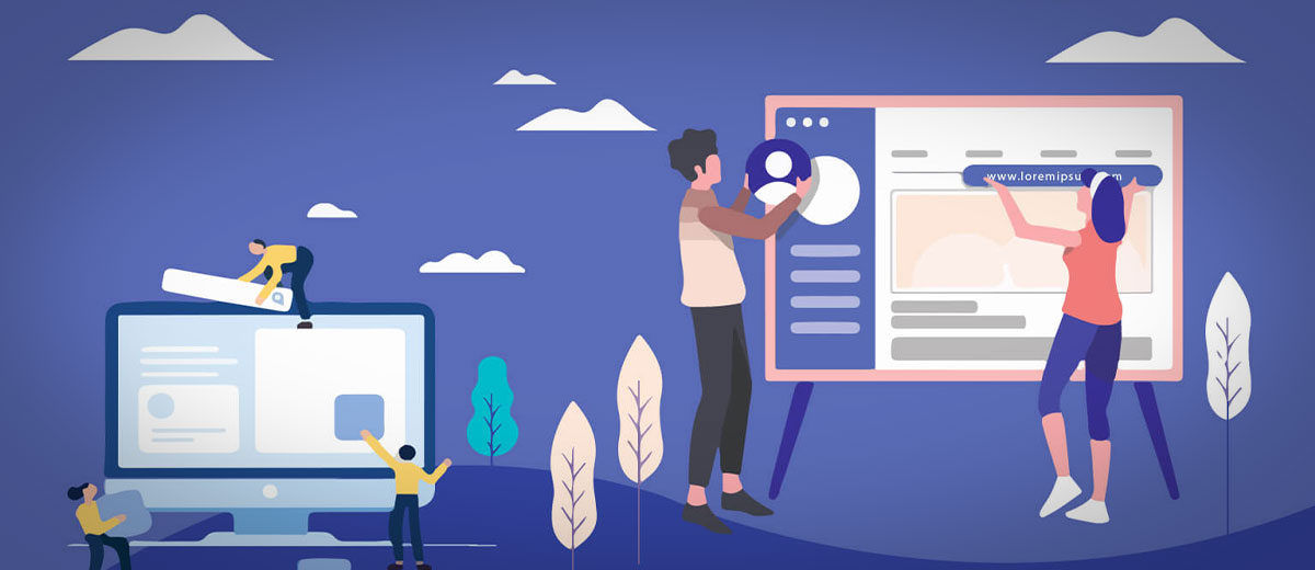 vector image of people putting a website together.